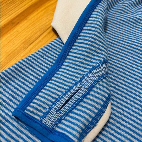 LULULEMON Runder Under Long Sleeve Mini Check Pique Reversible Shirt Blue Cream - Picture 9 of 11